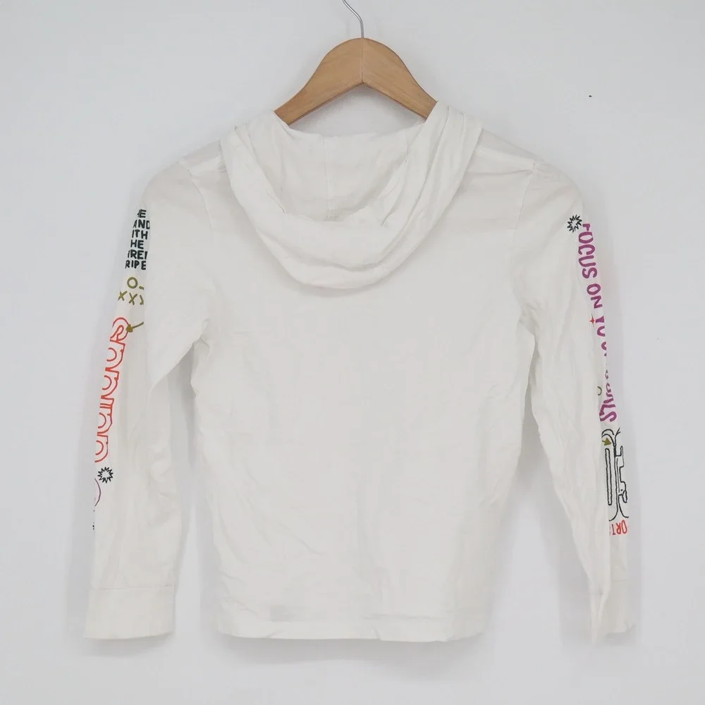 Adidas White Graphic Hooded Long Sleeve T-Shirt Doodle Logo Small